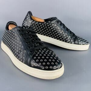 ALAIA Size 8 Black Silver Grommets Leather Lace-Up Low Top Sneakers